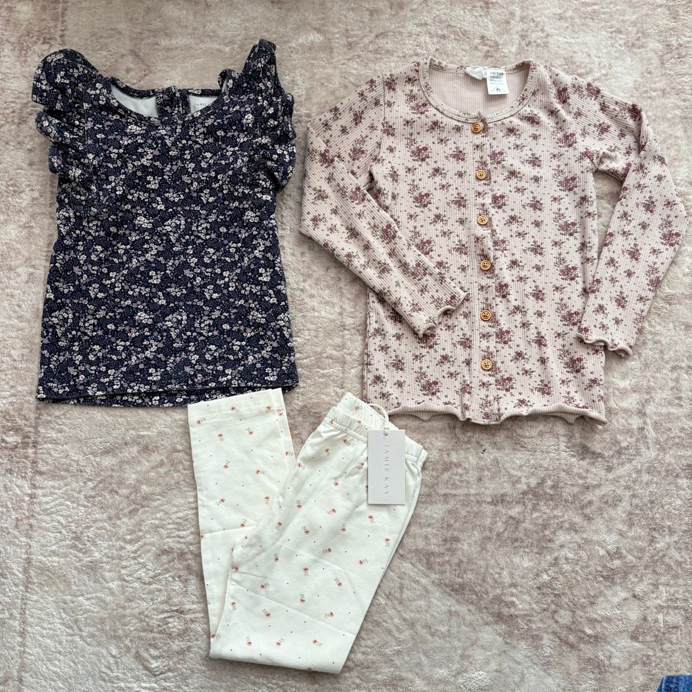 Jamie Kay Girls Bundle Top Cardigan Leggings Organic Cotton Sz 5 Floral Boho
